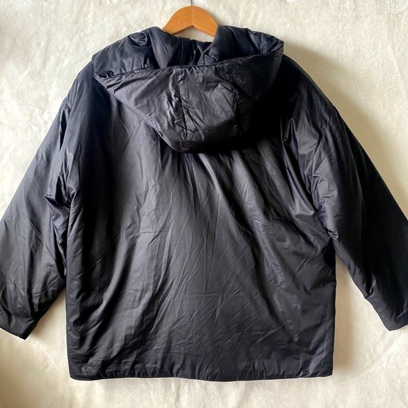 Eileen Fisher PL LP Petite Large Eggshell Recycled Nylon boxy puffer coat black - Picture 7 of 15